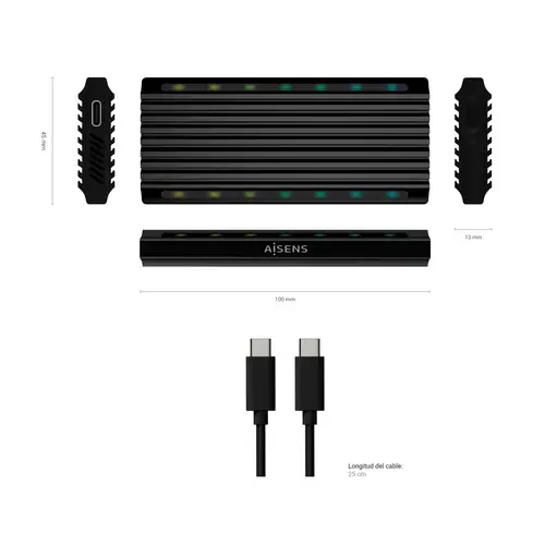 Caja Externa M.2 RGB Gaming ASM2-RGB012B SATA/NVMe A USB3.1 Gen2, Negra - Imagen 4