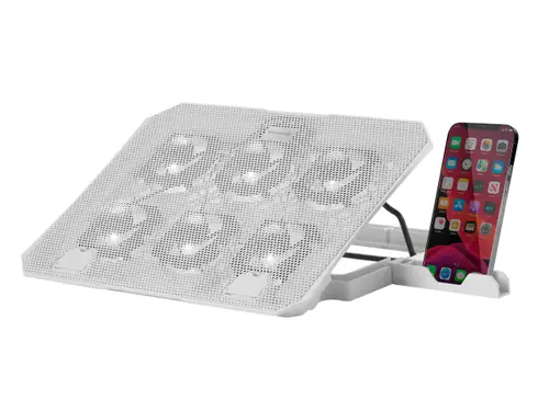 MNBC23, Base Refrigeradora y Stand 16, 6 Ventiladores Controlables con LED Azul, Stand 6 Posiciones, Soporte Smartphone, 2 USB 2.0, Blanco - Imagen 2