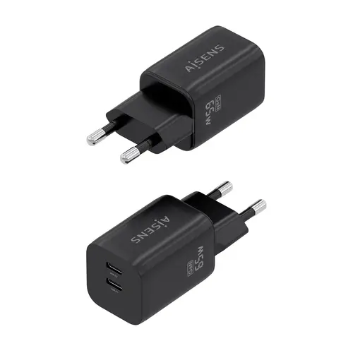 AISENS Cargador GaN 65W  2xUSB C PD3 0 QC4 0  Negro - Imagen 3