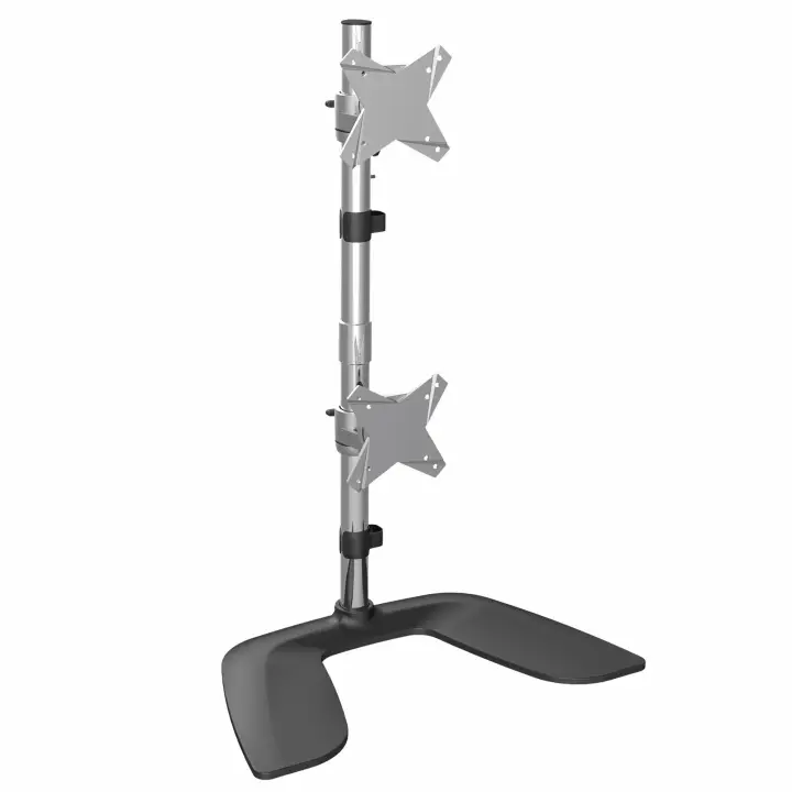 Soporte VESA para 2 Monitores de hasta 27" - Base para Monitor Ergonómica de Sobremesa - de Montaje para 2 Monitores Apilados Verticalmente - Altura Ajustable - Plata