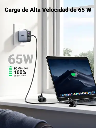 65W Nexode GaN Auriculares, Teléfono móvil, Portátil, Reloj inteligente, Tableta Gris USB Carga rápida Interior - Imagen 3