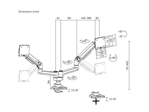 Soporte de sobremesa para monitores dobles de 17«-35», negro - Imagen 5