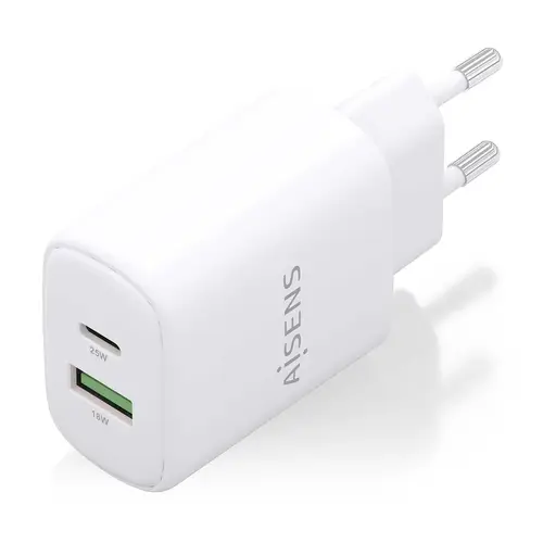 Cargador GaN 25W, 1xUSB-C PD3.0, 1xUSB-A QC3.0, Blanco - Imagen 2