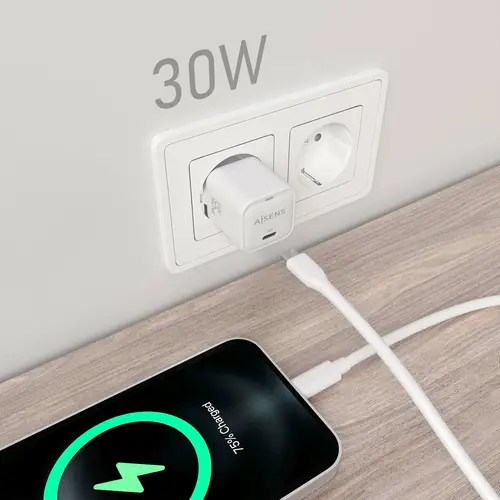 Cargador GaN 30W, 1xUSB-C PD3.0 QC4.0, Blanco - Imagen 4