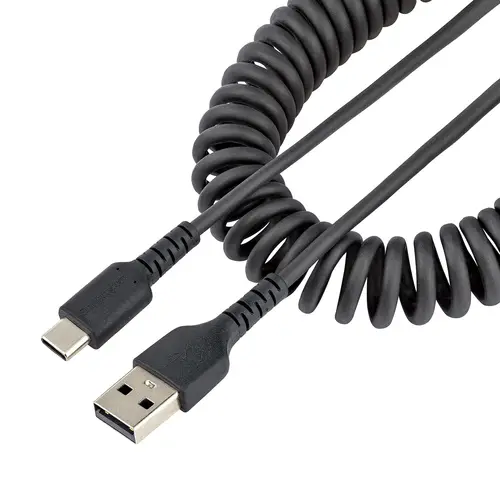 Cable de 50cm de Carga USB A a USB C, Cable USB Tipo C Rizado de Carga Rápida y Servicio Pesado, Cable USB 2.0 A a USBC, de Fibra de Aramida Resistente, Negro - Imagen 1