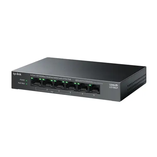 LiteWave LS106LP switch No administrado Fast Ethernet (10/100) Energía sobre Ethernet (PoE) Negro - Imagen 3