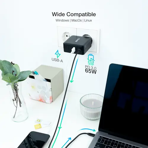 TQLC-USBC65PD adaptador e inversor de corriente Interior 65 W Negro - Imagen 4