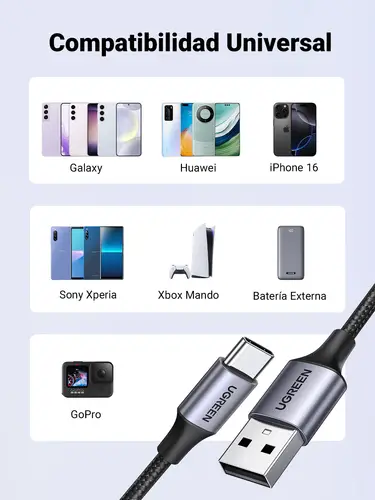 60126 cable USB 1 m USB C USB A Negro, Gris - Imagen 4