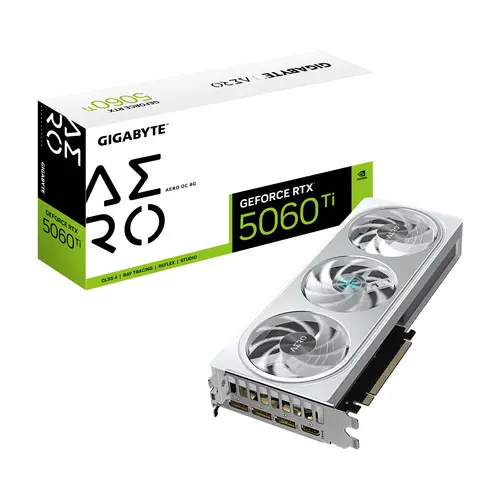 GeForce RTX 5060 Ti AERO OC 8G Tarjeta Gráfica  8 GB GDDR7, 128 bits, PCI-E 5.0, 2647 MHz Frecuencia del núcleo, 3 x DisplayPort, 1 x HDMI, GV-N506TAERO OC-8GD - Imagen 1