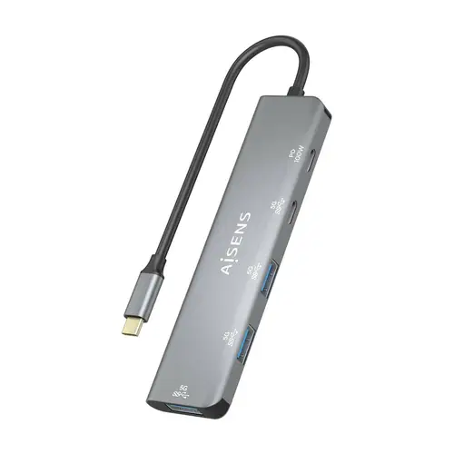 Hub USB 3.2 Gen1 5G USB-C, USB-C/M-1xUSB-C PD100W/H-1xUSB-C/H-3xUSB-A/H, Gris, 15cm - Imagen 3