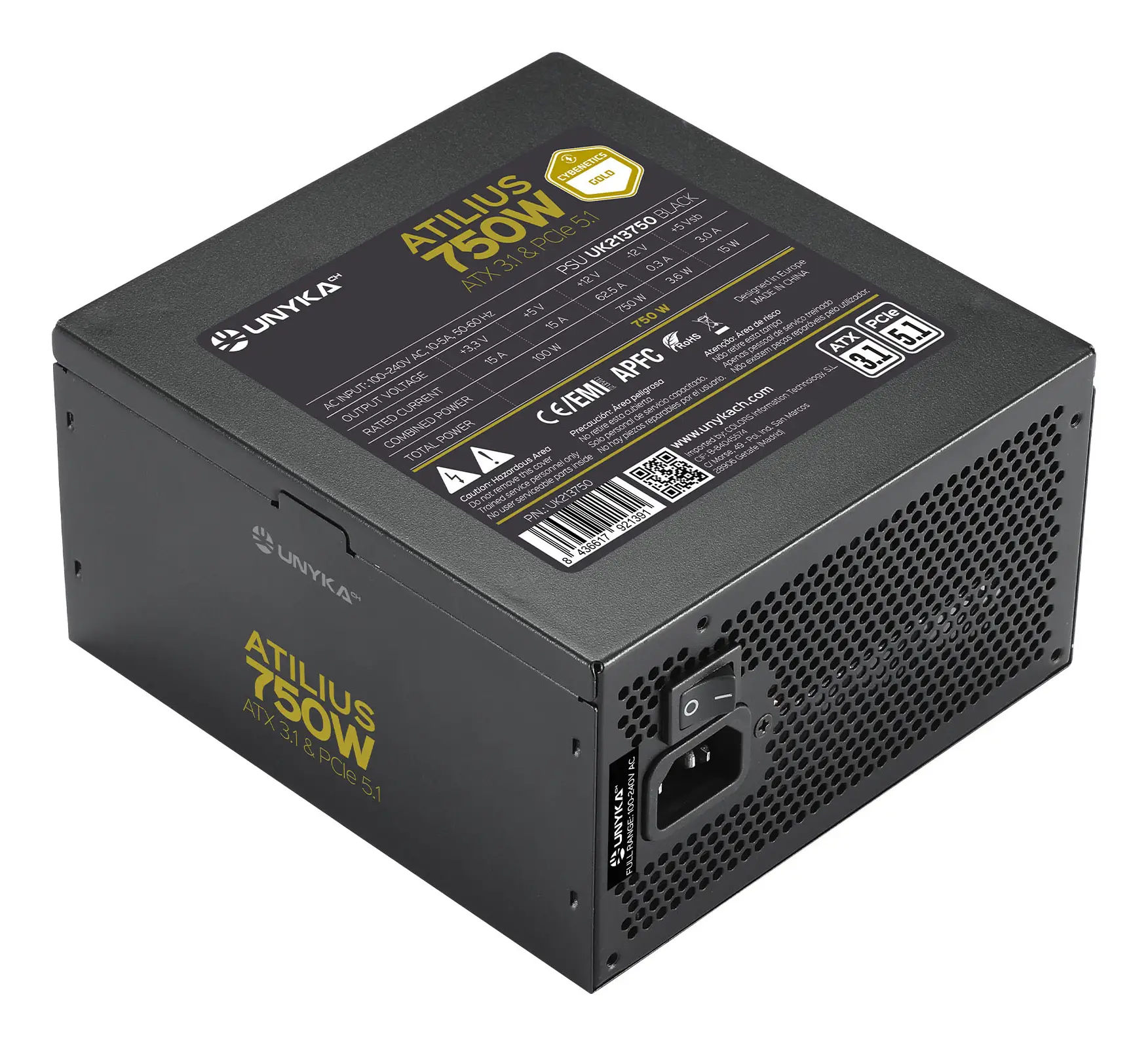 Fuente de Alimentación ATX Atilius 3.1 Black 750W Gold