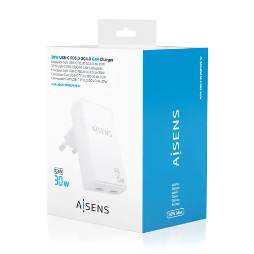 Cargador De Pared GaN Ultra Delgado 30W, 2xUSB-C PD3.0 QC4.0, Blanco - Imagen 9