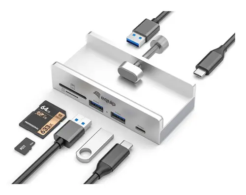 HUB USB-C EQUIP 128968 A 2xUSB-A 1xUSB-C 1xSD 1xTF CLIP AJUSTABLE - Imagen 2