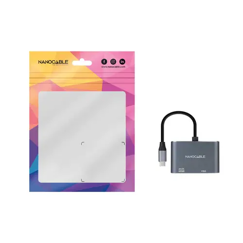 Conversor USB-C a HDMI/VGA 15 cm, Gris - Imagen 2