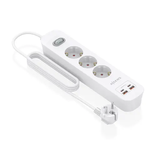 Regleta de Enchufes Multifuncion con 3 Tomas + Cargador PD3.0 20W 2xUSB-C, 2xUSB-A, 1.4m, Blanco - Imagen 2