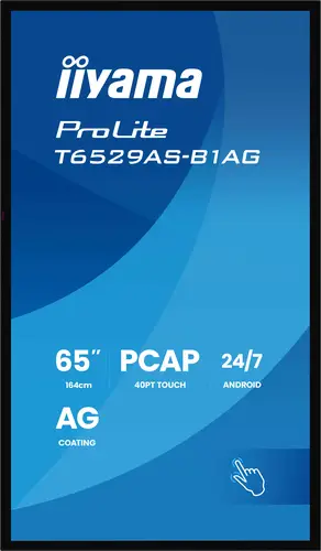 T6529AS-B1AG pantalla de señalización Panel plano interactivo 163,8 cm (64.5") LED Wifi 500 cd / m² 4K Ultra HD Negro Pantalla táctil Procesador incorporado Android 24/7 - Imagen 3
