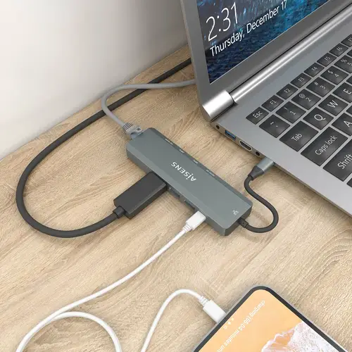 USB-C Dock 5 en 1, USB-C a 1xHDMI, 1xRJ45, 2xUSB, 1xPD, Gris, 15 cm - Imagen 5