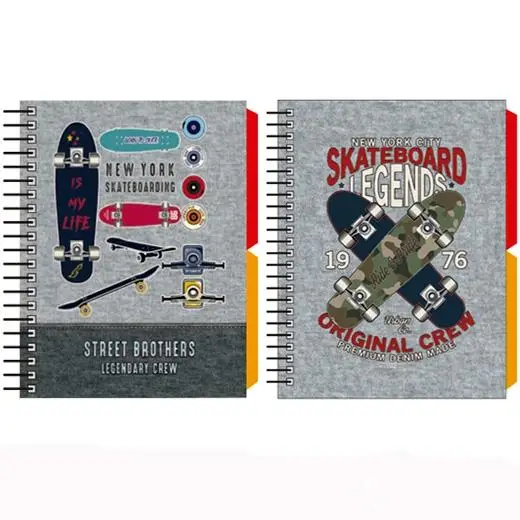 SENFORT CUADERNO ESPIRAL A6 120H T/DURA 2 SEPARADORES FORRADO SKATEBOARD SURTIDO - Pack de 4 unidades