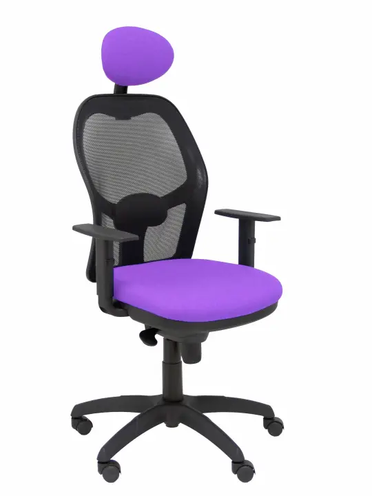 Silla Jorquera malla negra asiento bali lila con cabecero fijo