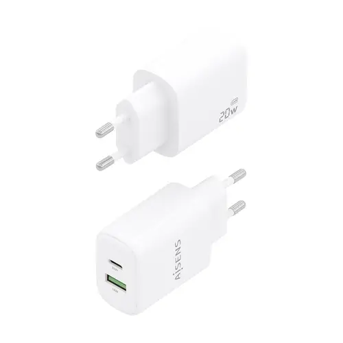 Cargador GaN 20W, 1xUSB-C PD3.0, 1xUSB-A QC3.0, Blanco - Imagen 3