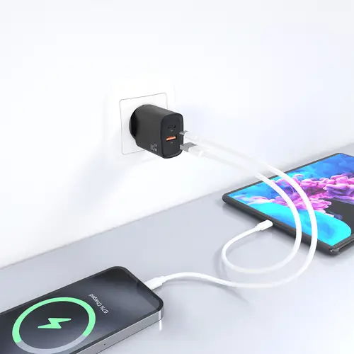 Cargador GaN 30W, 1xUSB-C PD3.0 QC4.0, 1xUSB-A QC3.0, Negro - Imagen 6