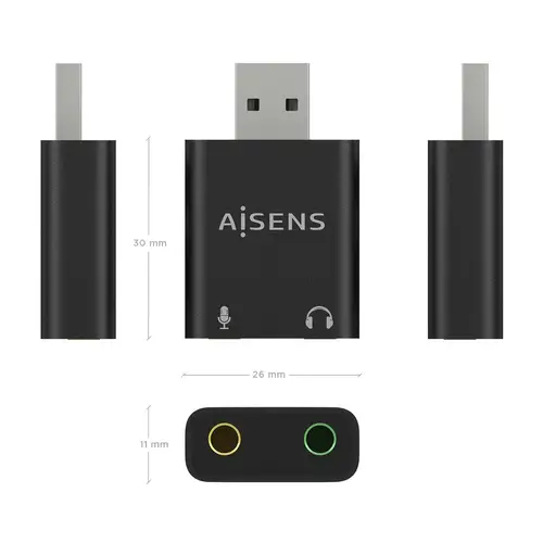 Conversor USB-A a Audio 48KHz, USB-A/M-2xJack 3.5/H, Negro - Imagen 3