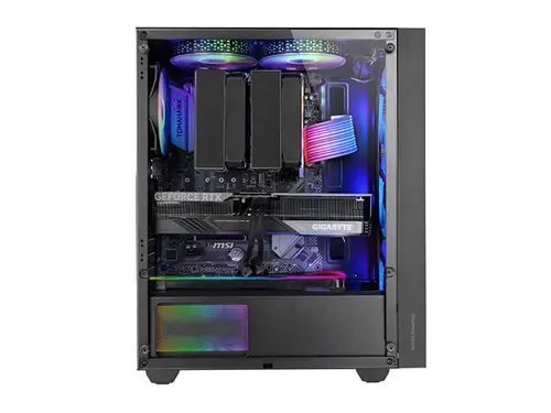 MC-AIR, Caja Gaming ATX, 4x Ventiladores FRGB Rainbow 120mm, Panel Frontal Mesh, Ventana Lateral Completa Cristal Templado, Semitorre PC Doble Cámara, Soporte Refrigeración Líquida, Negro - Imagen 2