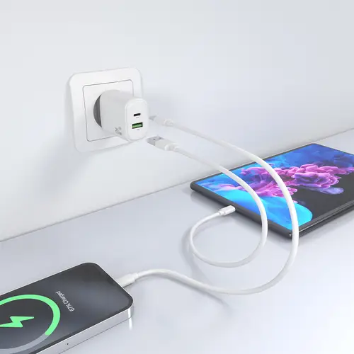 Cargador GaN 20W, 1xUSB-C PD3.0, 1xUSB-A QC3.0, Blanco - Imagen 6