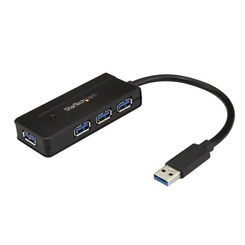Hub Concentrador Portátil USB 3.0 SuperSpeed de 4 Puertos de 5Gbps con Carga Rápida - Ladrón USB 3.2 Gen 1 Tipo A - Alimentado por el Bus USB o Autoalimentado - Negro - Imagen 1