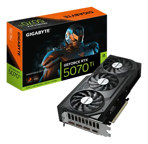 GeForce RTX 5070 Ti WINDFORCE OC V2 16G Tarjeta Gráfica - 16GB GDDR6, 256bit, PCI-E 5.0, 2497 MHz Frecuencia del Núcleo, 3 x DisplayPort, 1 x HDMI, GV-N507TWF3OCV2-16GD - Imagen 1
