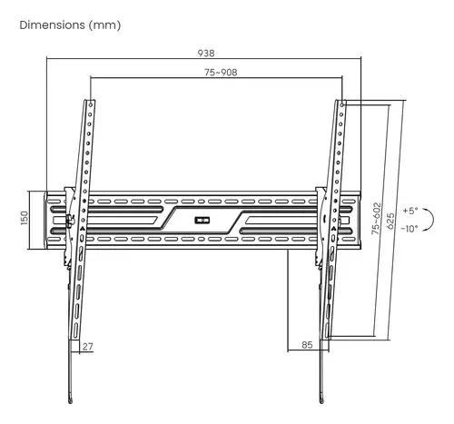 Soporte eco inclinable para monitor/TV 75kg de 43-100, Negro - Imagen 7