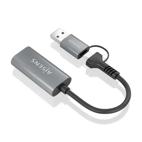 Conversor Aluminio USB-A+USB-C A HDMI 1080P@60Hz, USB-A/M+USB-C/M-HDMI/H, Gris, 15cm - Imagen 3