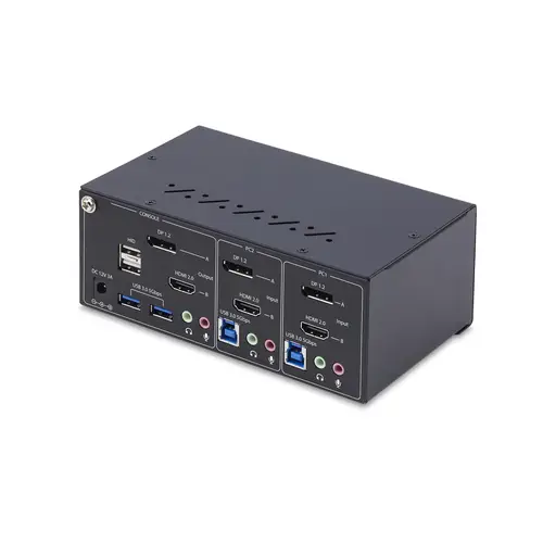 Switch KVM de 2 Puertos DisplayPort HDMI - Conmutador KVM de Dos Monitores - Hub Ladrón USB 2 Puertos 5Gbps - 2 Puertos USB HID - Teclas de Acceso Rápido - TAA - Imagen 2
