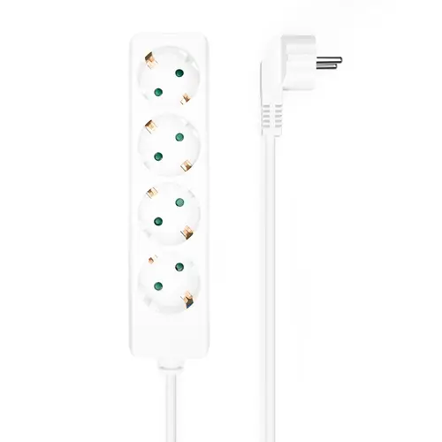 Base Multiple 4 Tomas Sin Interruptor Con Cable 3x1.5mm2, Blanco, 1.4m - Imagen 1