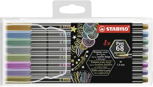 Pen 68 metallic rotulador Medio Cobre, Oro, Azul metálico, Metallic green, Metallic pink, Violeta metalizado, Plata 8 pieza(s) - Imagen 1