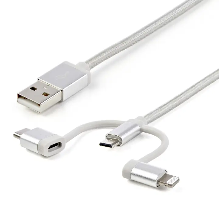 Cable Trenzado de 1m USB a Lightning USB-C y Micro USB - Cable Cargador para Teléfono Móvil iPhone iPad Tablet