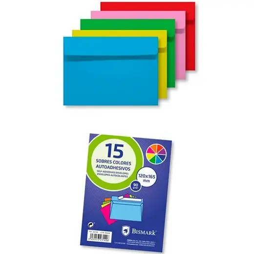 BISMARK SOBRE DE PAPEL AUTOADHESIVOS 90GR 120X165MM COLORES 15 SO..