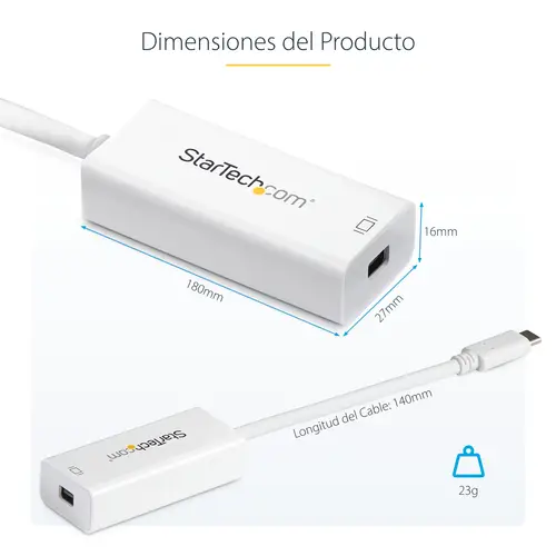 Adaptador USB C a Mini DisplayPort - 4K 60Hz - Blanco - Adaptador USB 3.1 Tipo C a Mini DP - Versión Mejorada es CDP2MDPEC - Imagen 12