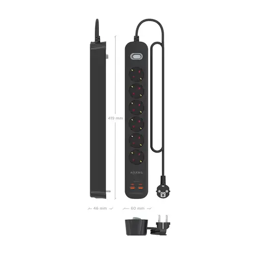 Regleta de Enchufes Multifuncion con 6 Tomas + Cargador PD3.0 20W 2xUSB-C, 2xUSB-A, 1.4m, Negro - Imagen 4