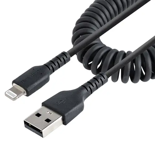 Cable 50cm USB a Lightning con Certificación MFi, Cable Rizado de Carga para iPhone, Negro, con Recubrimiento de TPE, Núcleo de Fibra de Aramida, Cable Lightning Rizado - Imagen 1