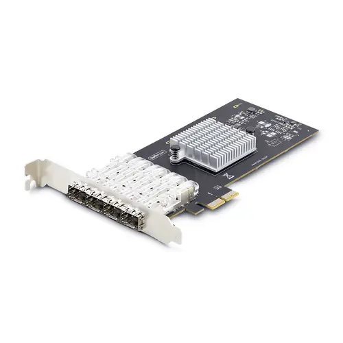 Tarjeta PCIe 2.1x2 (Compatible con x4, x8 y x16) de Red de Fibra Óptica/Cobre Ethernet 1Gb SFP de 4 Puertos - Chipset Controlador Intel I350-AM4 - 1000BASE/Fibra Óptica - Windows o Linux - Imagen 1
