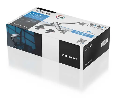 Soporte De Mesa RGB Gaming Contrapeso Giratorio E Inclinable Para Monitor/TV 9kg (3 Pivotes, 2 Brazos) De 17-32, Negro-Blanco - Imagen 6