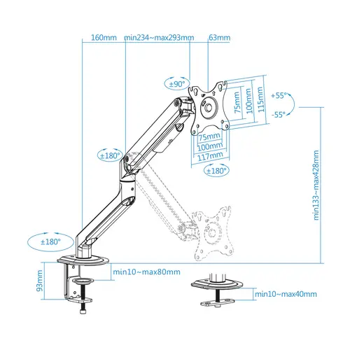 DB4032TNR-W soporte para monitor 81,3 cm (32") Abrazadera/Atornillado Blanco - Imagen 6