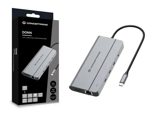 DONN34G base para portátil y replicador de puertos Alámbrico USB 3.2 Gen 2 (3.1 Gen 2) Type-C Gris - Imagen 3