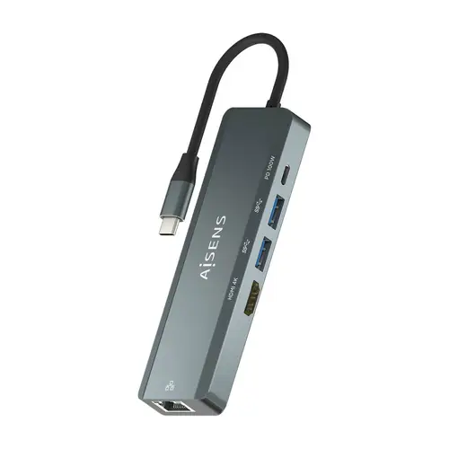 USB-C Dock 5 en 1, USB-C a 1xHDMI, 1xRJ45, 2xUSB, 1xPD, Gris, 15 cm - Imagen 1