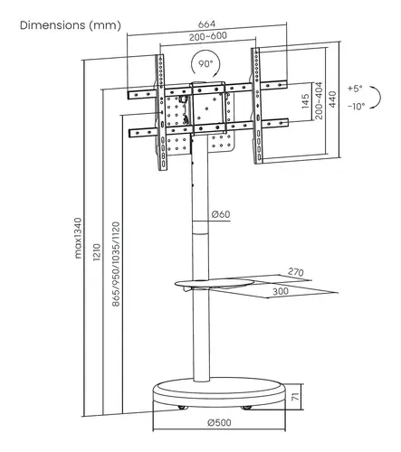 Soporte de suelo con rueda, bandeja para DVD para monitor/TV 50kg de 37-86, Negro - Imagen 6