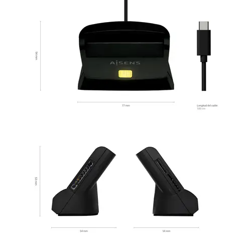 Lector De Tarjeta Dni Con Lector De Tarjetas SIM, SD, Micro SD, MMC, RS-MMC, MMC Micro, USB-C, Negro - Imagen 4