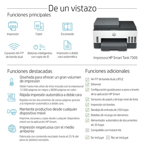 Smart Tank 7305 Inalámbrico All-in-One Color Impresora, Impresión a doble cara  Copiadora y escáner - Imagen 6