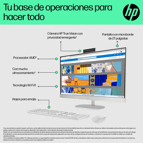27-cr0026ns AMD Ryzen 3 7320U 68,6 cm (27") 1920 x 1080 Pixeles PC todo en uno 8 GB LPDDR5-SDRAM 512 GB SSD Windows 11 Home Wi-Fi 6 (802.11ax) Blanco - Imagen 6