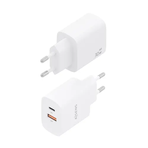 Cargador GaN 30W, 1xUSB-C PD3.0 QC4.0, 1xUSB-A QC3.0, Blanco - Imagen 3